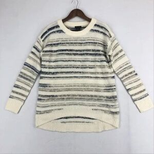 Calvin Klein Women's Size Small White Blue Striped Knit Crewneck Sweater